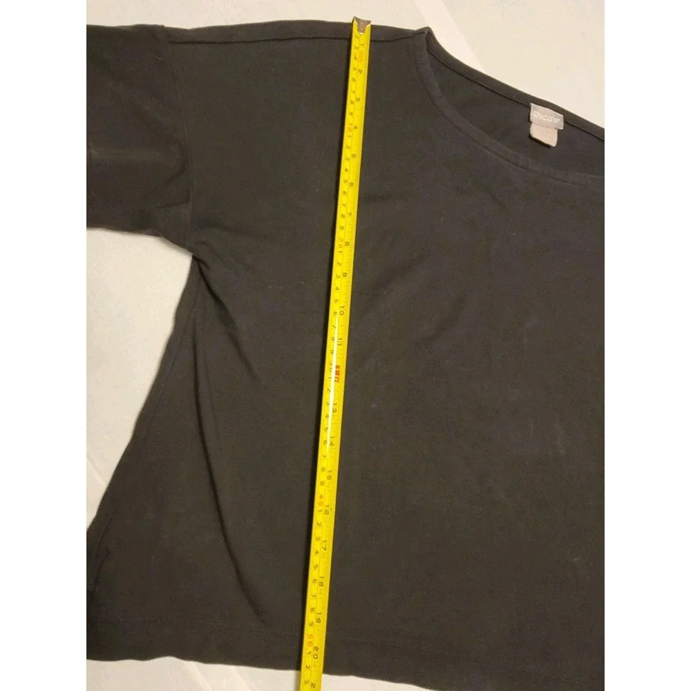 Chico's Size 1 Medium Black 100% Cotton T-Shirt Short Sleeve Crew Neck Casual - Picture 3 of 8